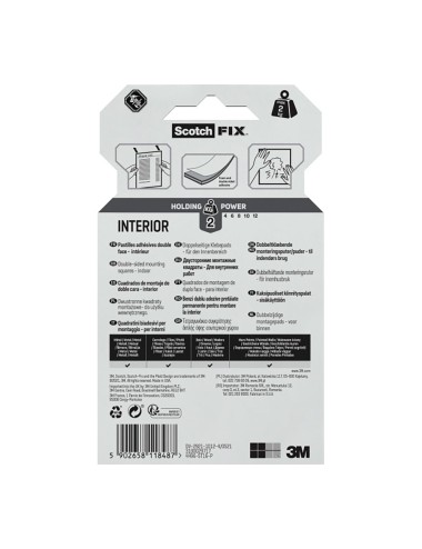 Cuadrados adhesivos doble cara, para interiores, 25mmx25mm, 16 uds, máx 2 kg