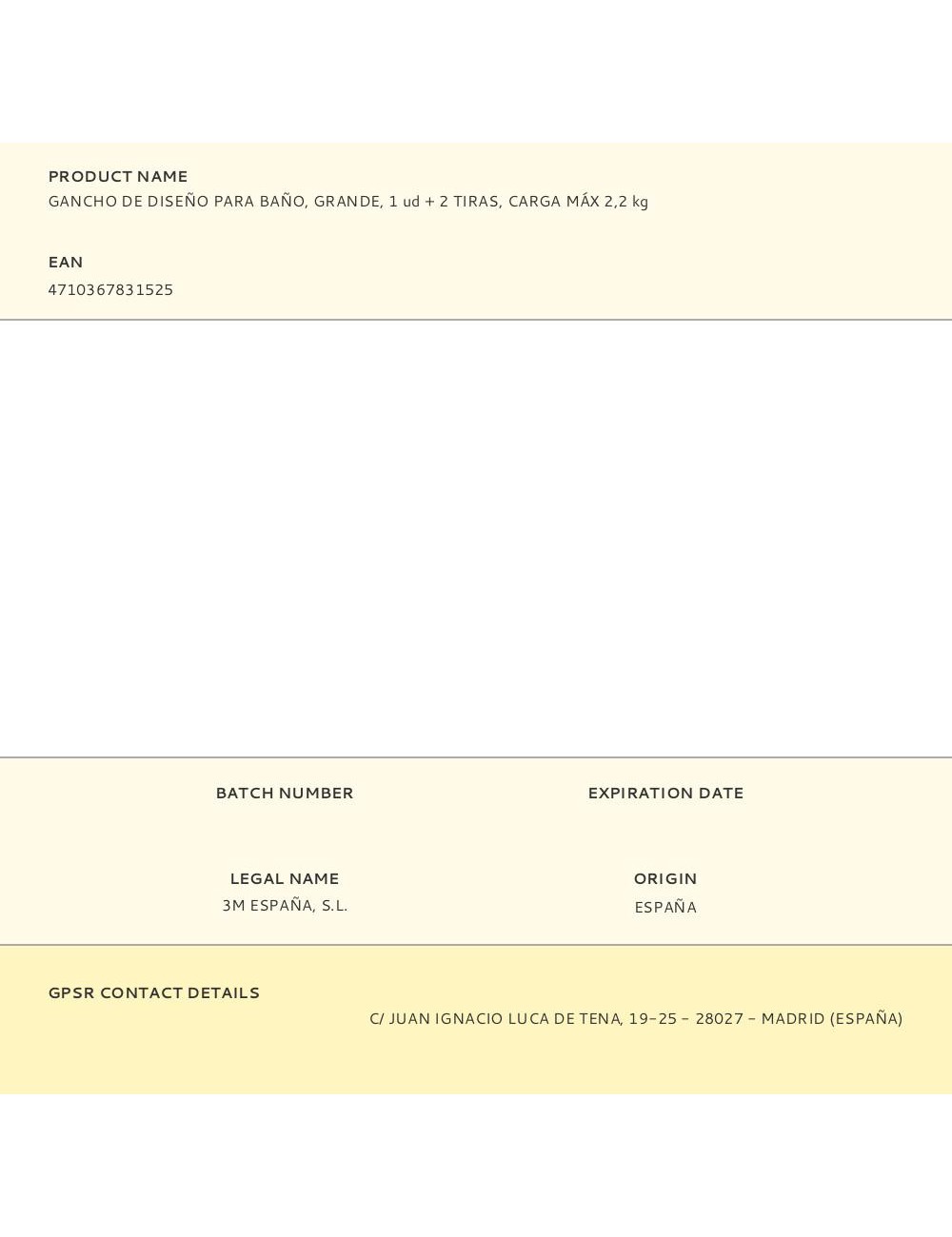 Gancho de diseño para baño, grande, 1 ud + 2 tiras, carga máx 2,2 kg