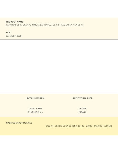 Gancho doble, grande, níquel satinado, 1 ud + 2 tiras,carga max 1,8 kg