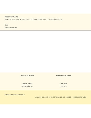 Gancho mediano, negro mate, 25 x 35 x 95 mm, 1 ud + 2 tiras, máx 1,3 kg