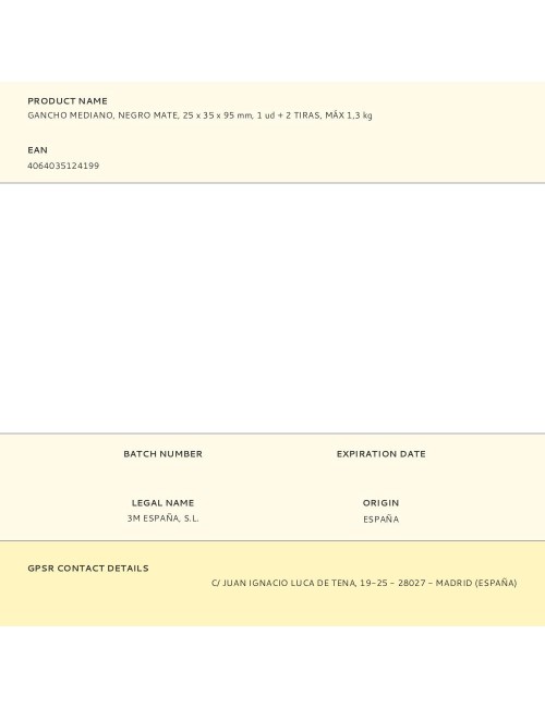 Gancho mediano, negro mate, 25 x 35 x 95 mm, 1 ud + 2 tiras, máx 1,3 kg
