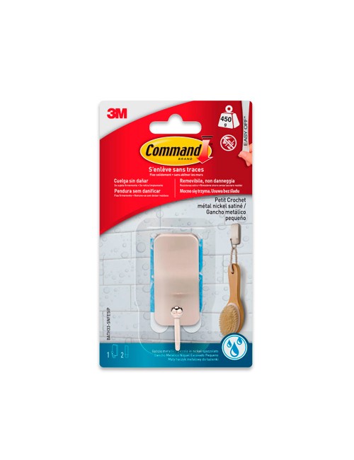 Gancho metálico, pequeño, níquel satinado, 25 x 66 x 25 mm, 1 ud + 2 tiras, máx 450 g