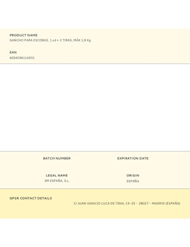 Gancho para escobas, 1 ud + 2 tiras, máx 1,8 kg