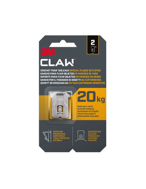 Gancho para paredes de yeso, 20 kg, 28 x 41 x 4 mm, 2 uds