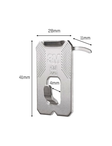 Gancho para paredes de yeso, 20 kg, 28 x 41 x 4 mm, 2 uds