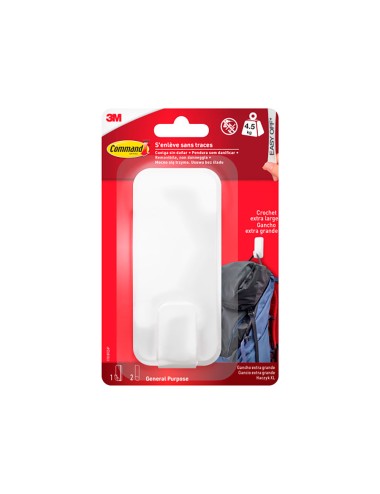 Gancho para utensilios, extragrande, blanco, 1 ud + 2 tiras, máx 4,5 kg