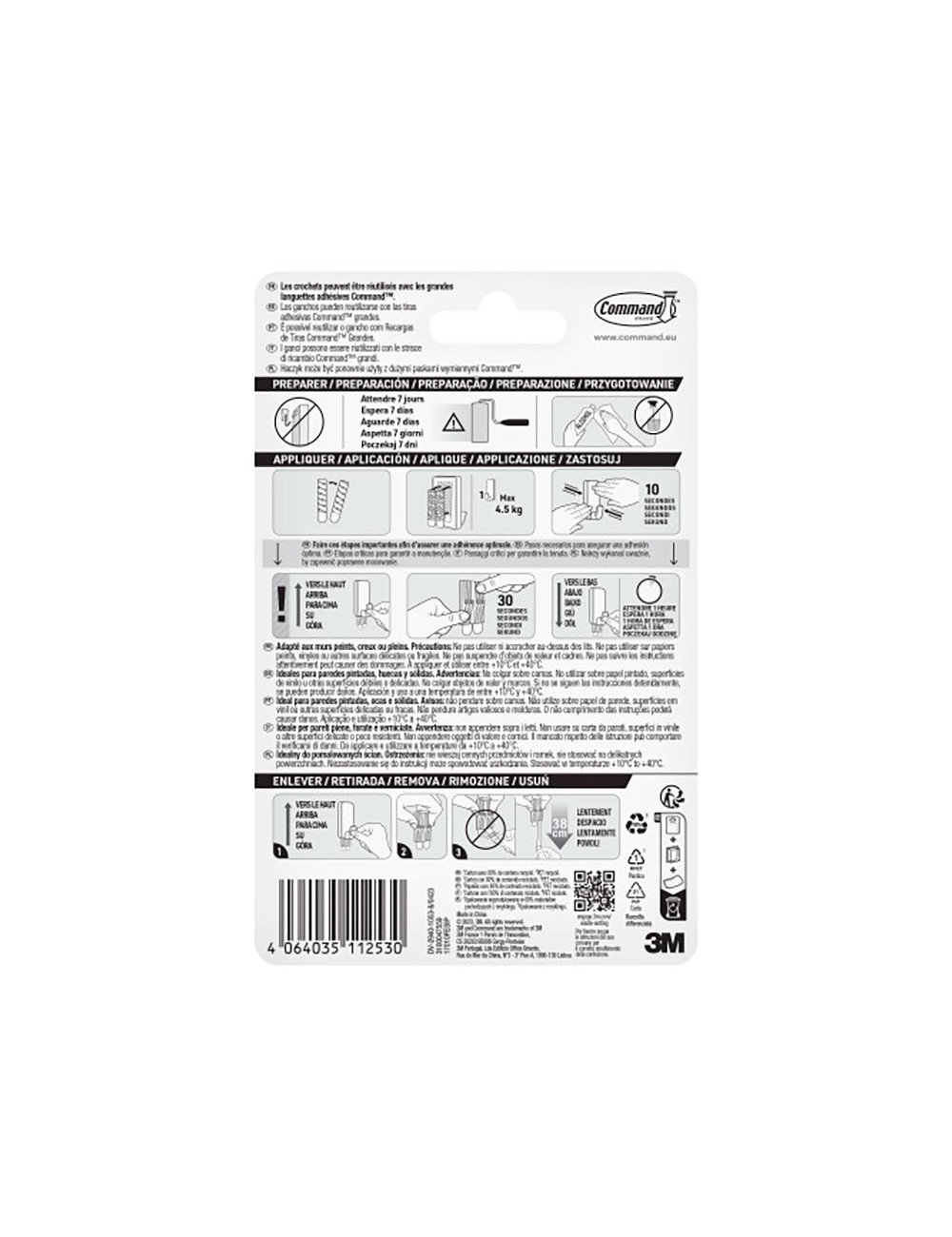 Gancho para utensilios, extragrande, blanco, 1 ud + 2 tiras, máx 4,5 kg