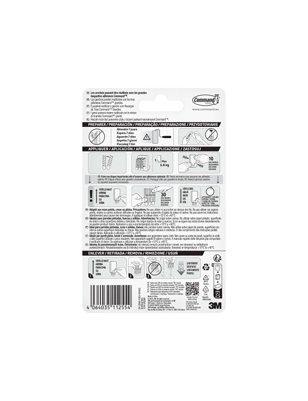 Gancho para utensilios, extra grande, blanco, 1 ud + 3 tiras, máx 6,8 kg