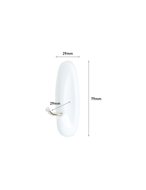 Gancho punta metálica, mediano, blanco, 29 x 79 x 29 mm, 2 uds + 4 tiras, carga max 1,3 kg