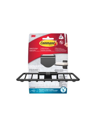 Jabonera para baño, negro mate, 1 ud + 2 tiras, máx 900 gr