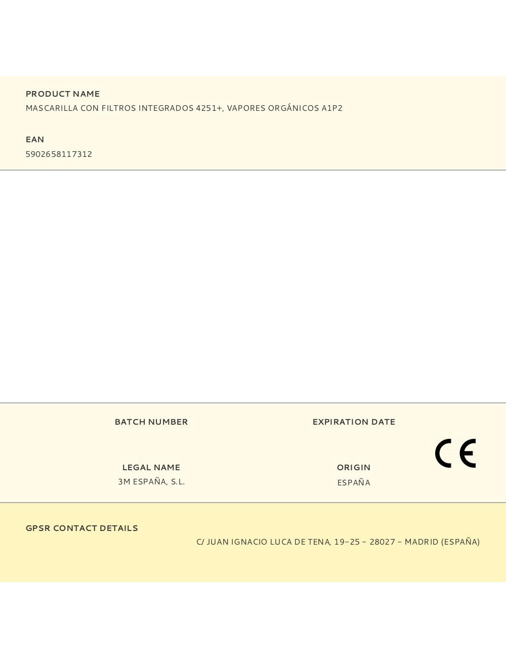 Mascarilla con filtros integrados 4251+, vapores orgánicos a1p2