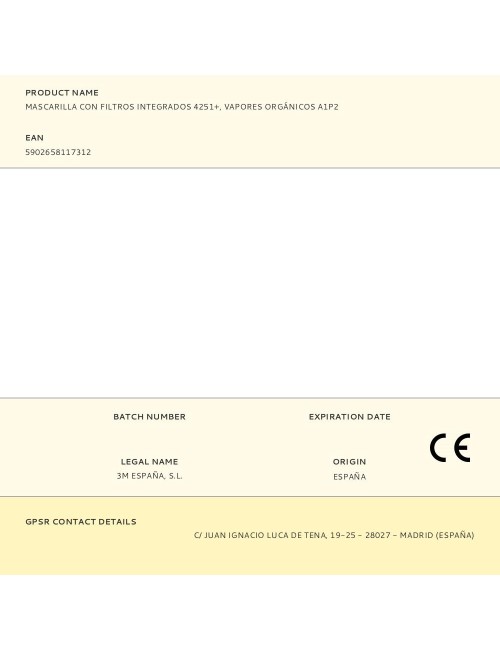 Mascarilla con filtros integrados 4251+, vapores orgánicos a1p2