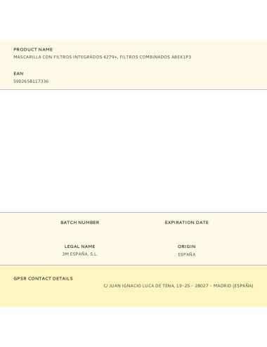 Mascarilla con filtros integrados 4279+, filtros combinados abek1p3