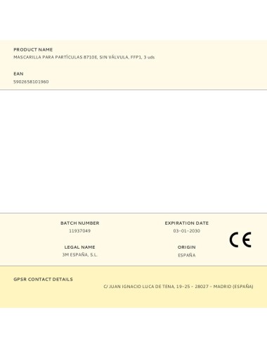 Mascarilla para partículas 8710e, sin válvula, ffp1, 3 uds