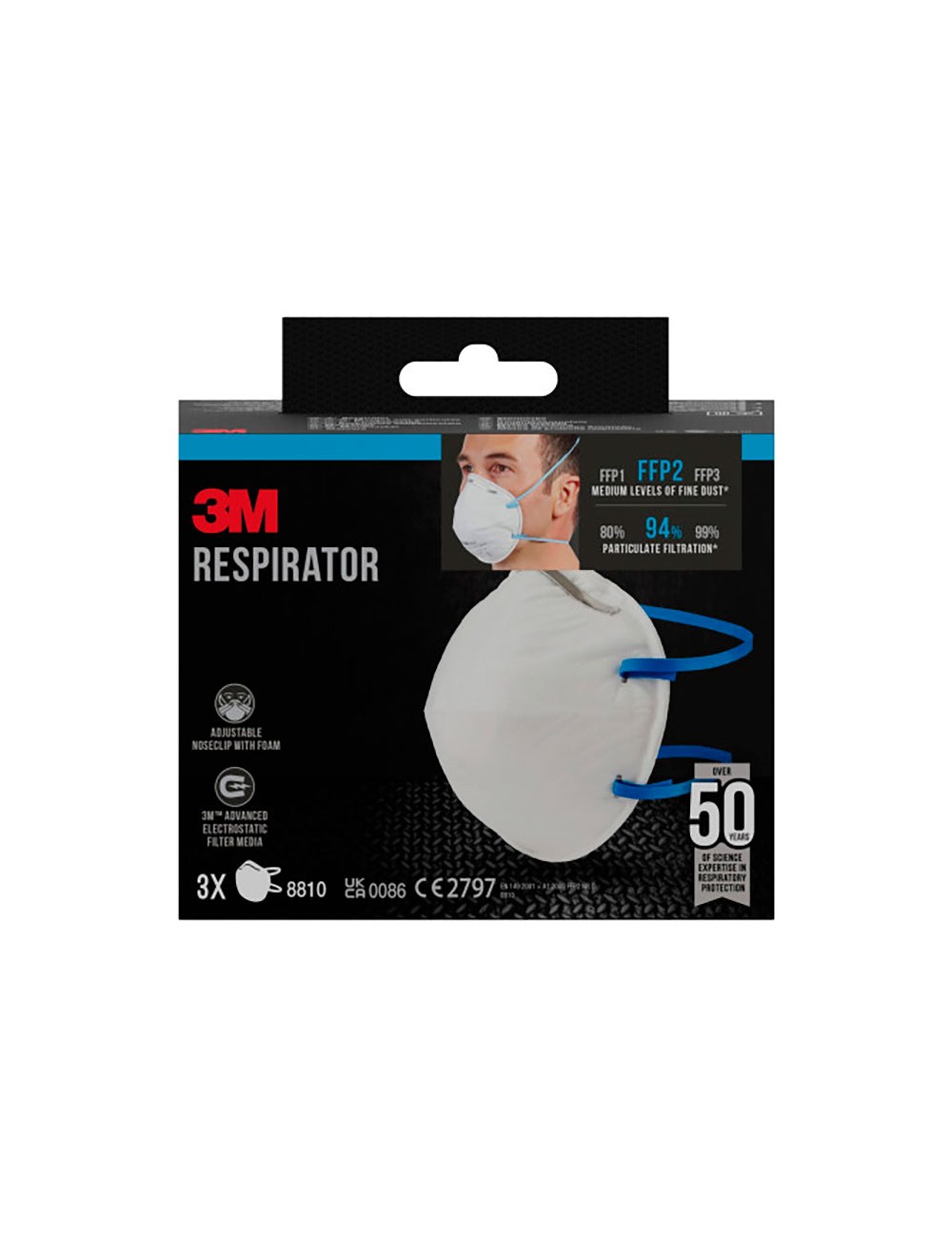 Mascarilla para partículas 8810, sin válvula, ffp2, 3 uds