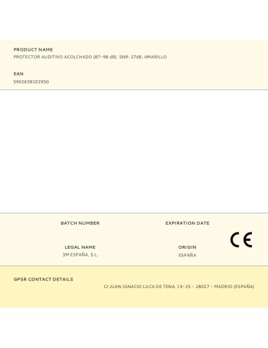 Protector auditivo acolchado (87-98 db). snr: 27db, amarillo