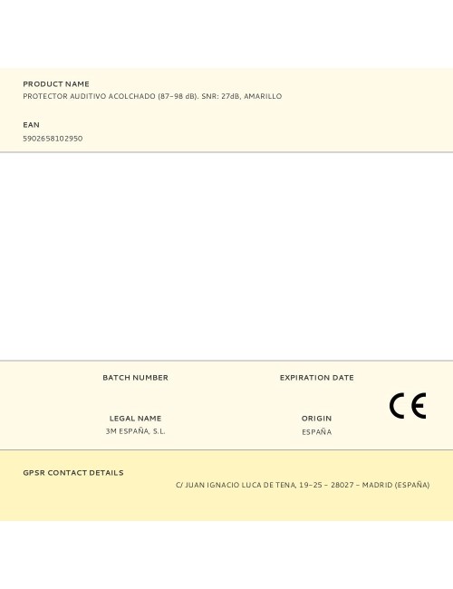 Protector auditivo acolchado (87-98 db). snr: 27db, amarillo