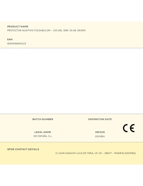 Protector auditivo plegable (94 - 105db). snr: 30 db, negro