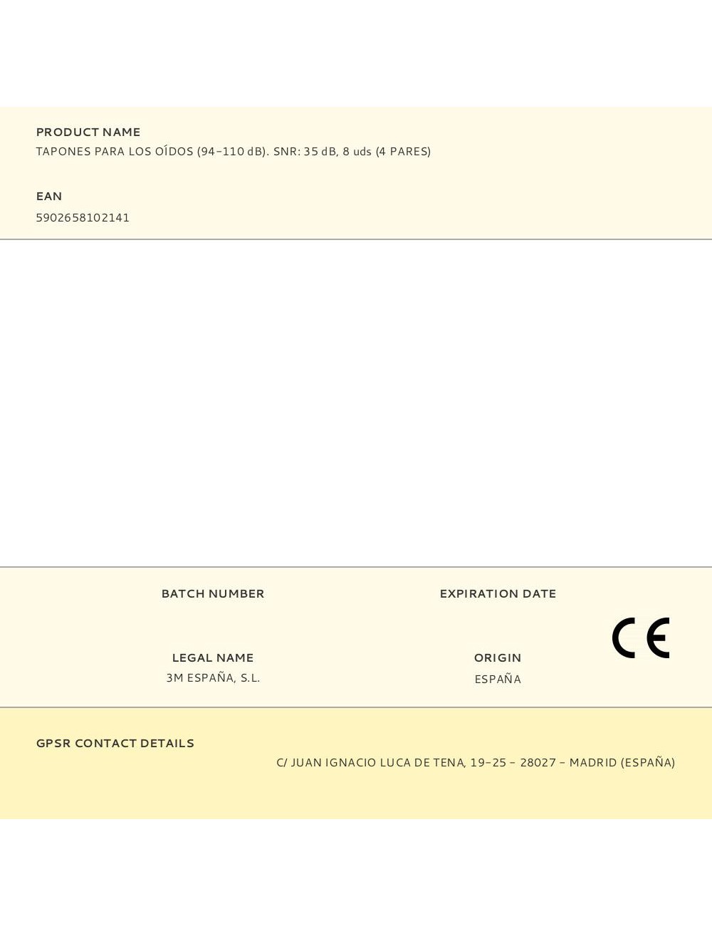 Tapones para los oídos (94-110 db). snr: 35 db, 8 uds (4 pares)
