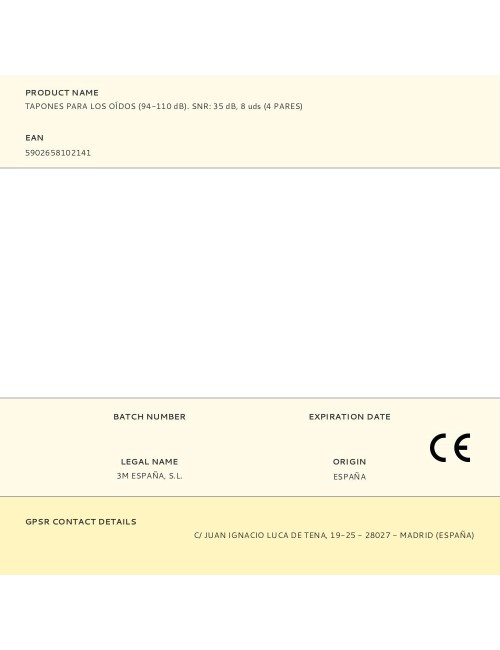 Tapones para los oídos (94-110 db). snr: 35 db, 8 uds (4 pares)