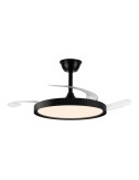 Ventilador de techo led 3cct aspas retráctiles polaris 43 w 4430 lm negro, aspas ø106 cm, plafón ø48,5 cm, altura 32 - 42 cm