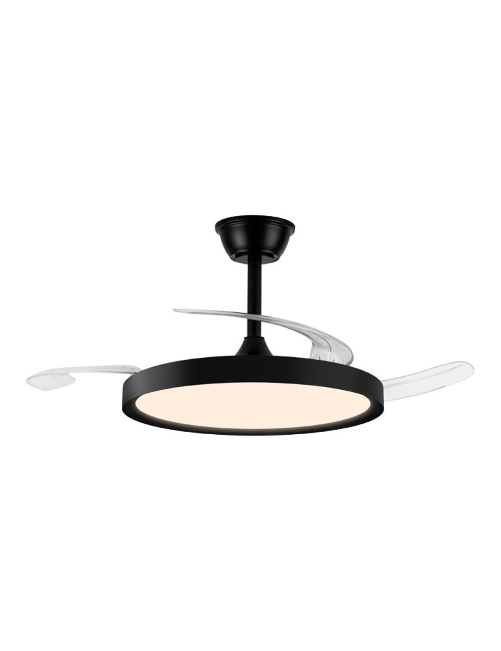 Ventilador de techo led 3cct aspas retráctiles polaris 43 w 4430 lm negro, aspas ø106 cm, plafón ø48,5 cm, altura 32 - 42 cm