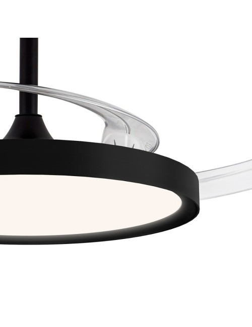 Ventilador de techo led 3cct aspas retráctiles polaris 43 w 4430 lm negro, aspas ø106 cm, plafón ø48,5 cm, altura 32 - 42 cm