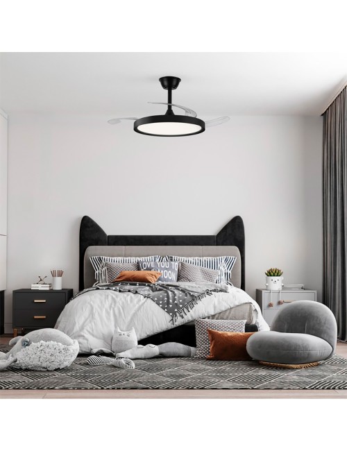 Ventilador de techo led 3cct aspas retráctiles polaris 43 w 4430 lm negro, aspas ø106 cm, plafón ø48,5 cm, altura 32 - 42 cm