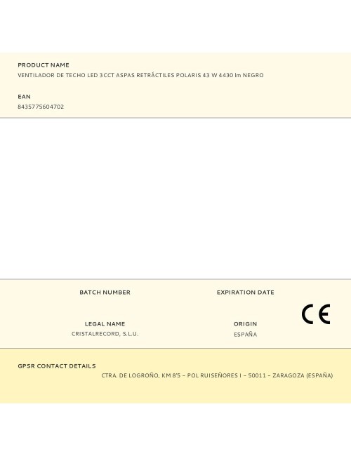 Ventilador de techo led 3cct aspas retráctiles polaris 43 w 4430 lm negro, aspas ø106 cm, plafón ø48,5 cm, altura 32 - 42 cm