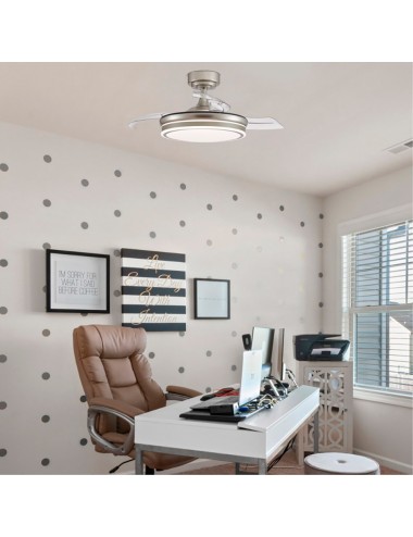 Ventilador de techo led 3cct aspas retráctiles moss 72 w 7920 lm níquel, aspas ø106 cm, plafón ø48,5 cm, altura 32 - 42 cm