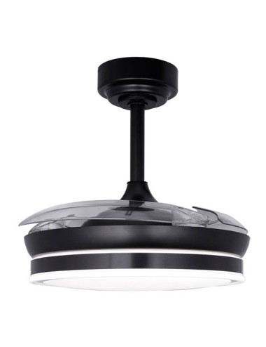 Ventilador de techo led 3cct aspas retráctiles moss mini 46 w 5520 lm negro, aspas ø92 cm, plafón ø39 cm, altura 32 - 42 cm