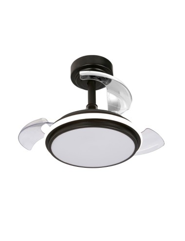 Ventilador de techo led 3cct aspas retráctiles antila mini xs 35 w 3000 lm negro, aspas ø55 cm, plafón ø32 cm, altura 38 - 4 ...