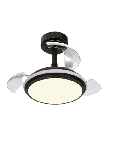 Ventilador de techo led 3cct aspas retráctiles antila mini xs 35 w 3000 lm negro, aspas ø55 cm, plafón ø32 cm, altura 38 - 4 ...