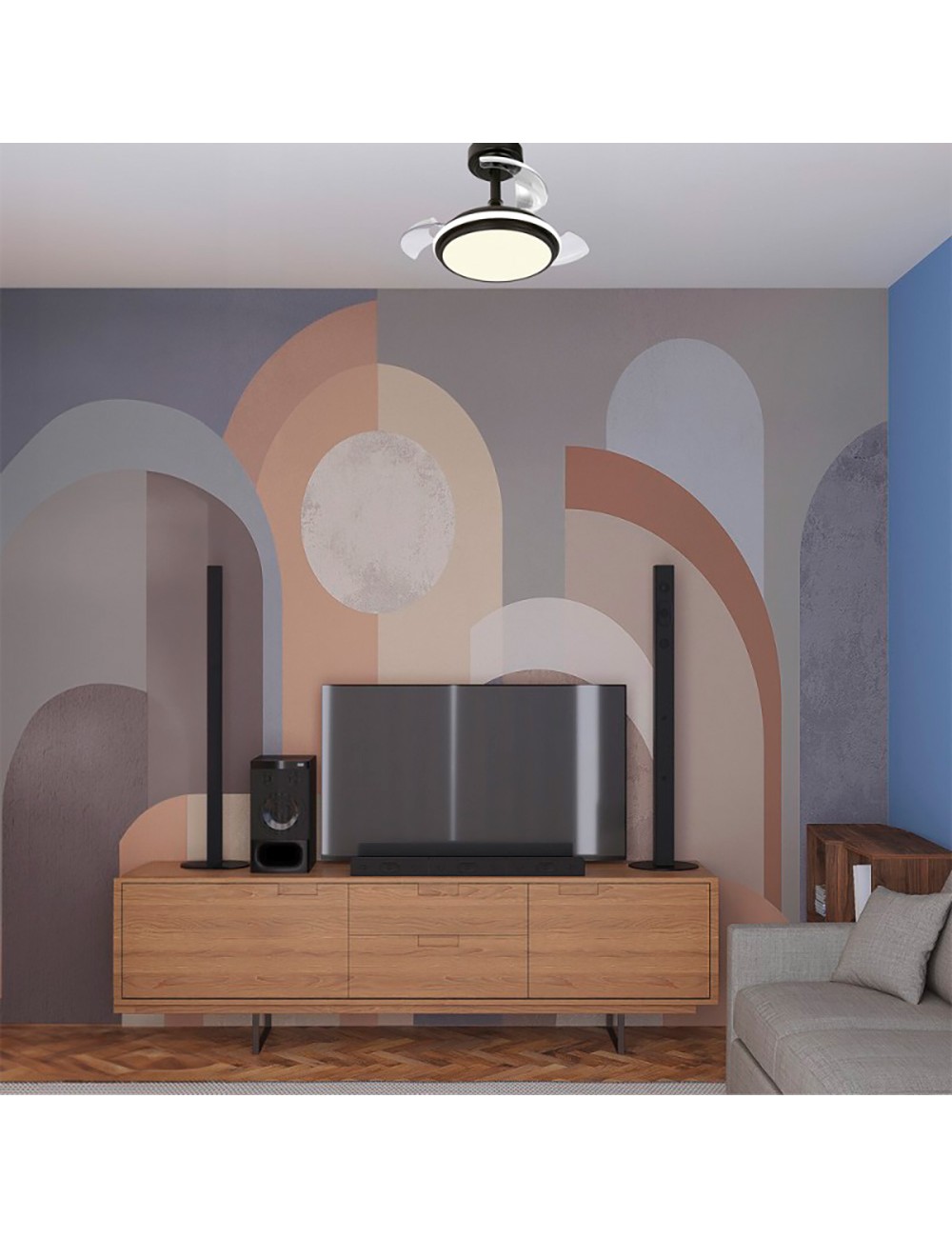 Ventilador de techo led 3cct aspas retráctiles antila mini xs 35 w 3000 lm negro, aspas ø55 cm, plafón ø32 cm, altura 38 - 4 ...