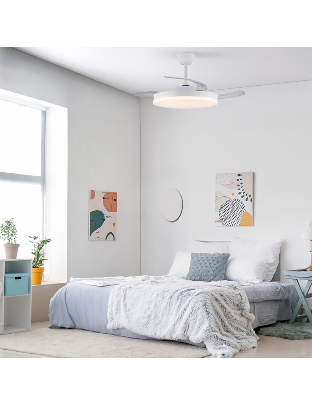 Ventilador de techo led 3cct aspas retráctiles stars evo smart 72 w 7920 lm blanco, aspas ø106 cm, plafón ø48,5 cm, altura 3 ...