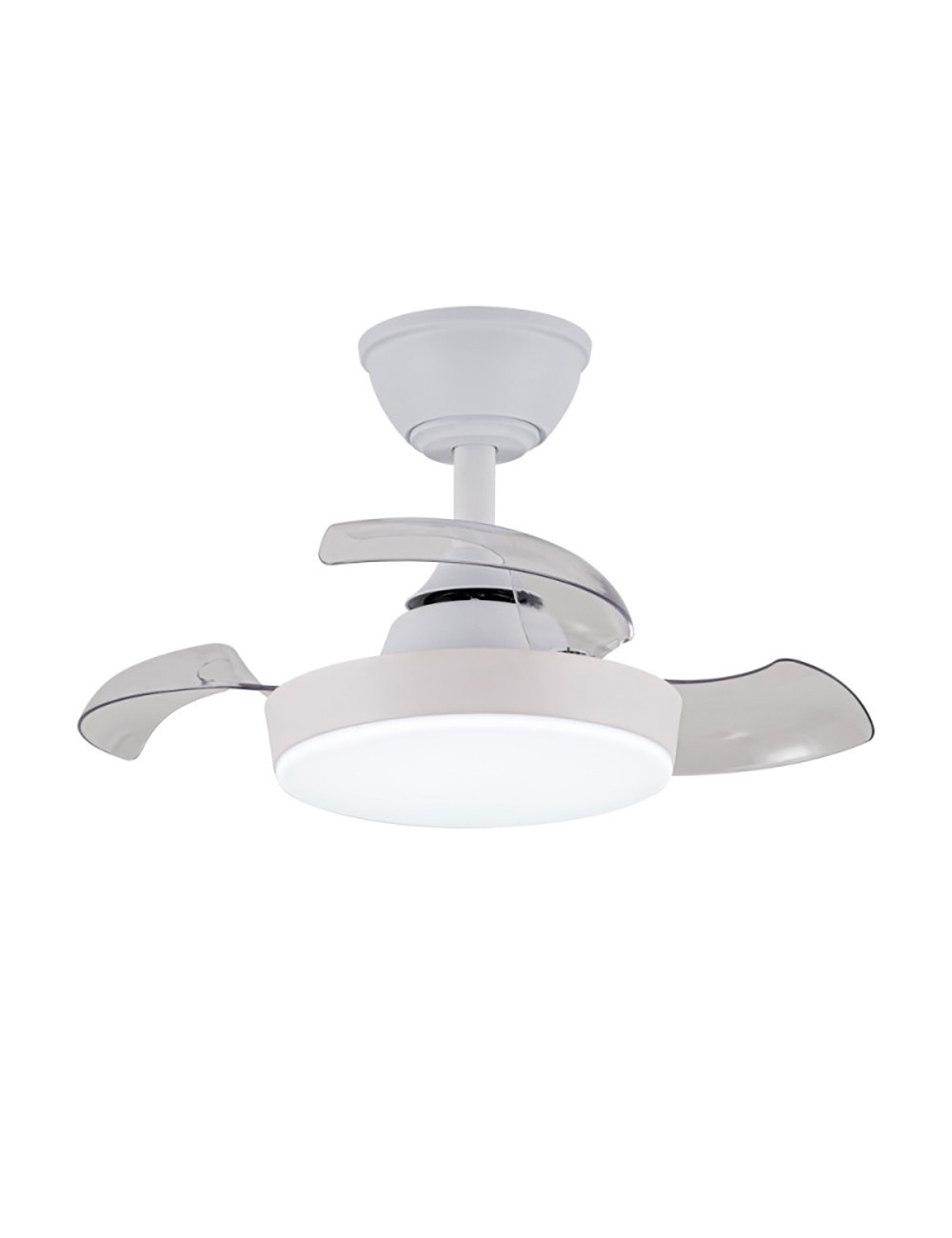 Ventilador de techo led 3cct aspas retráctiles hornet 32 w 3195 lm blanco, aspas ø56 cm, plafón ø26 cm, altura 34 - 44 cm