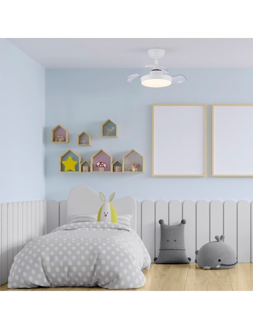 Ventilador de techo led 3cct aspas retráctiles hornet 32 w 3195 lm blanco, aspas ø56 cm, plafón ø26 cm, altura 34 - 44 cm