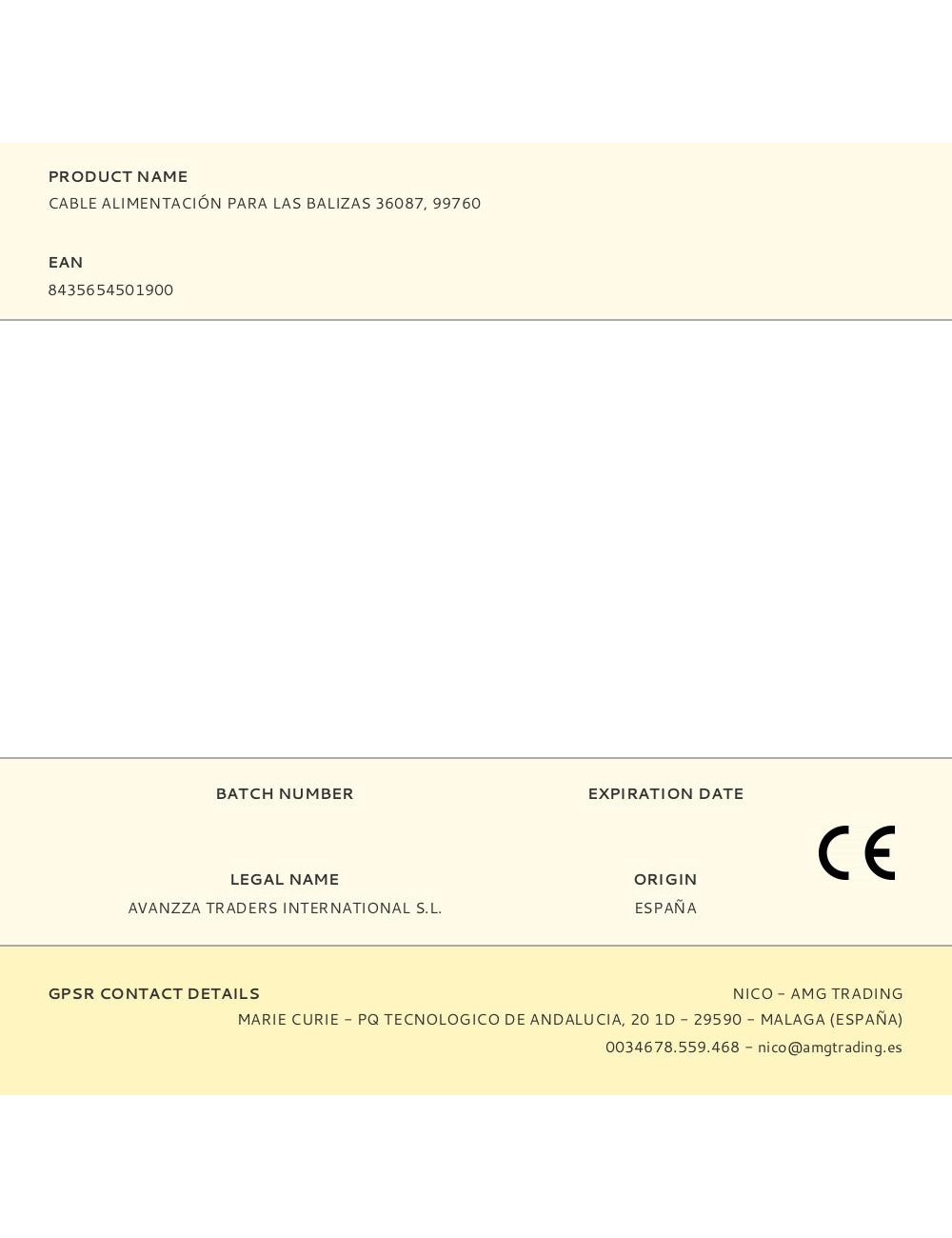 Cable alimentación continua para las balizas 36087, 99760, 36053