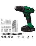 Kit taladro percutor/atornillador 14,4 v con batería, cargador y 28 accesorios
