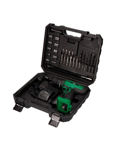Kit taladro percutor/atornillador 14,4 v con batería, cargador y 28 accesorios