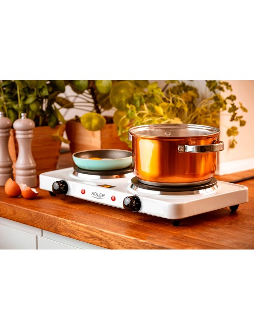 Cocina eléctrica dos quemadores 2500 w blanca, 46 x 26,5 x 7 cm