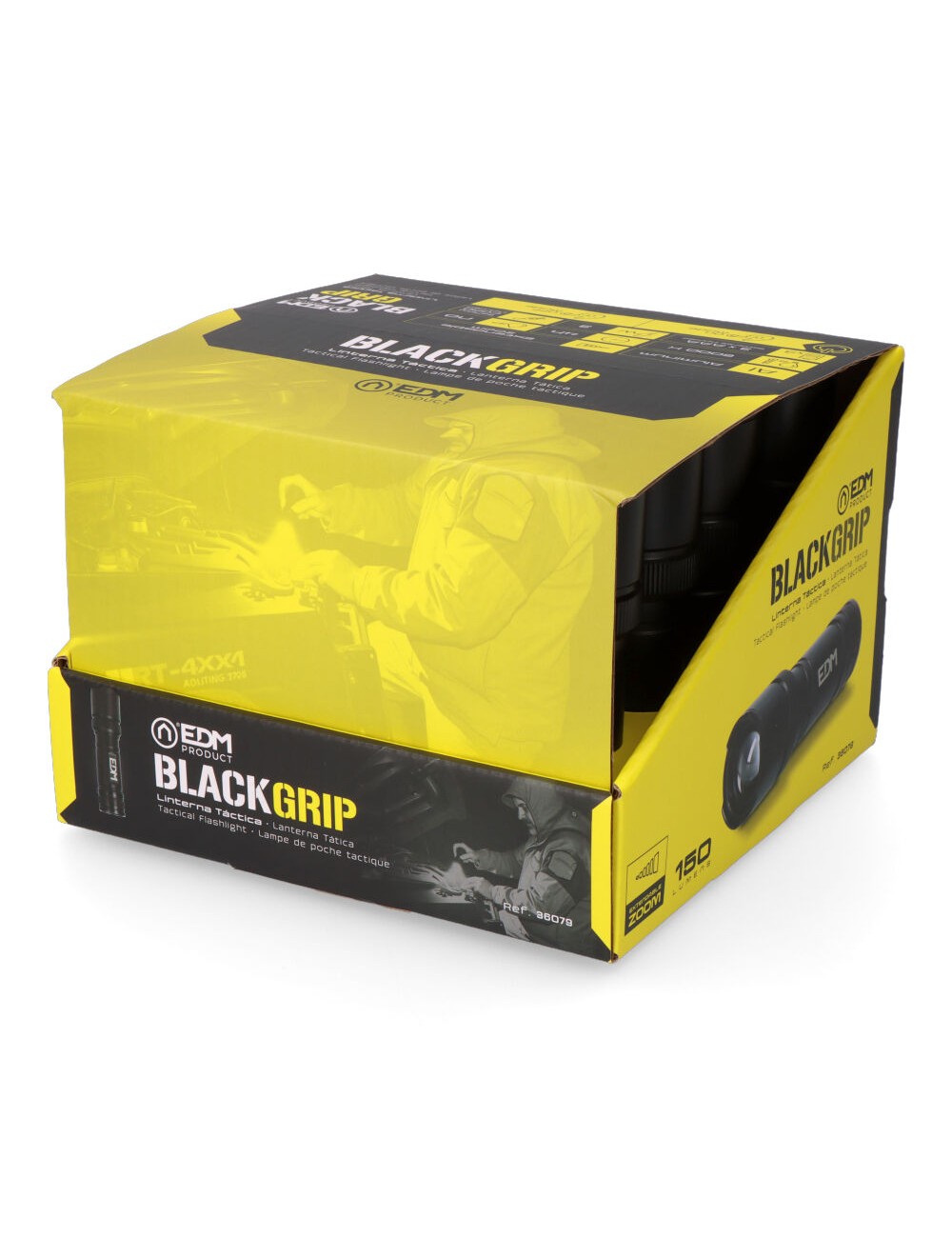 Linterna led táctica black grip 150 lm con zoom, 3 x aaa (incluidas), aluminio