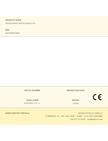 Microondas 700 w blanco 20 l