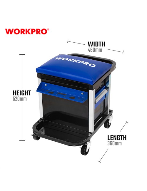 Taburete con cajones y ruedas (herramienta no incluida), 46 x 36 x 52 cm
