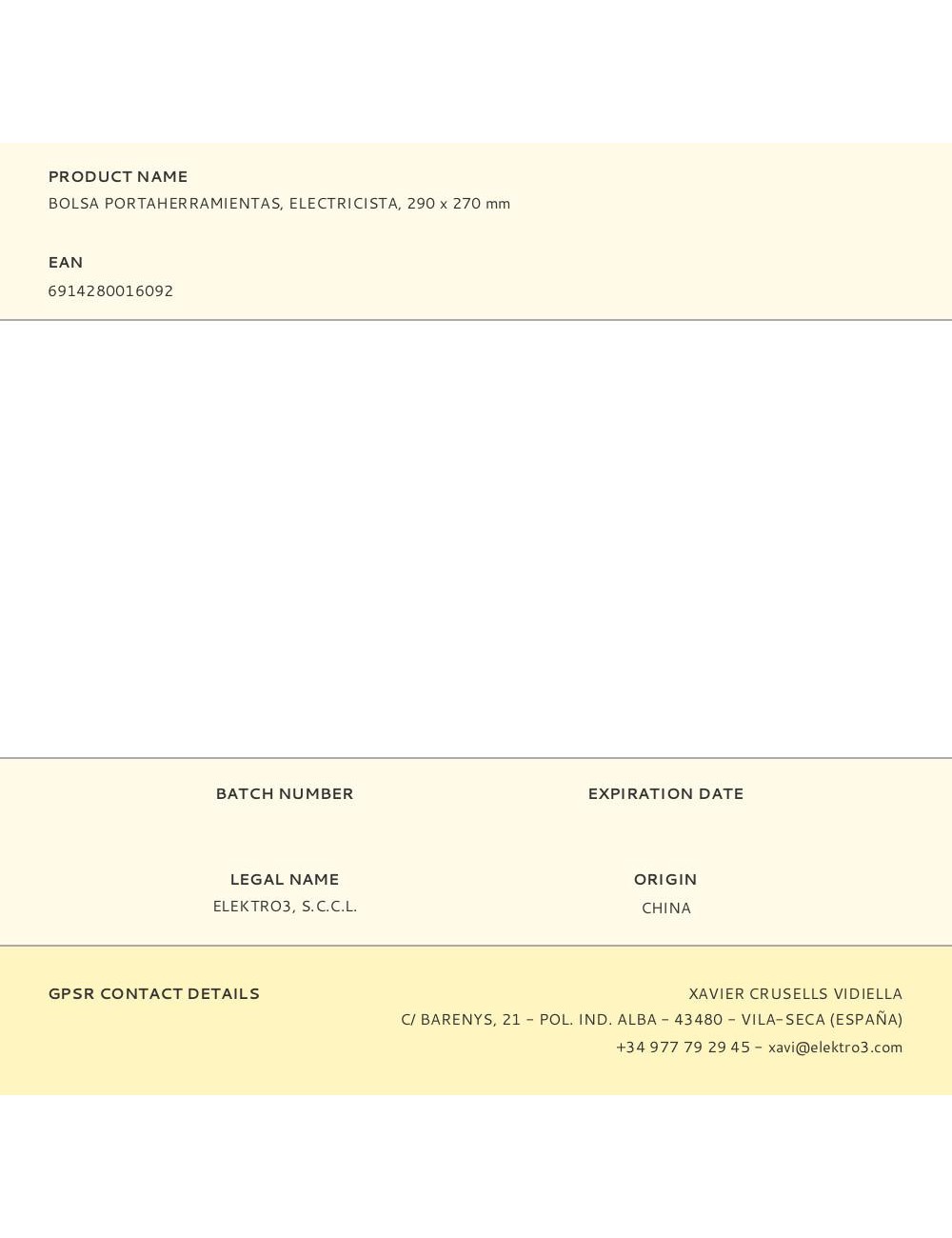 Bolsa portaherramientas, electricista (herramienta no incluida), 290 x 270 mm