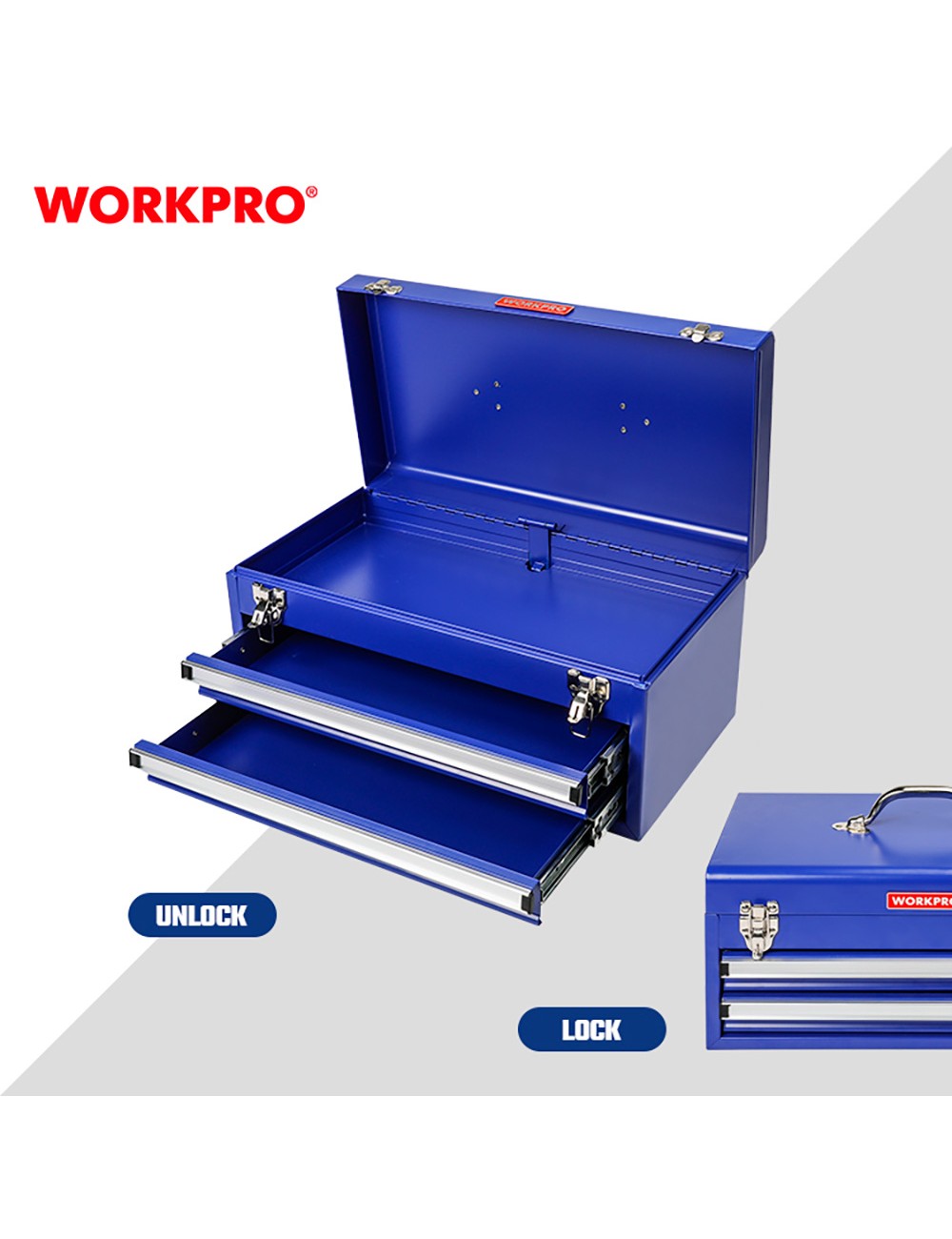 Caja de herramientas, metálica, 2 cajones, 46 x 24 x 22 cm
