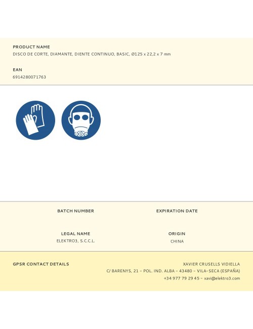 Disco de corte, diamante, diente continuo, basic, ø125 x 22,2 x 7 mm