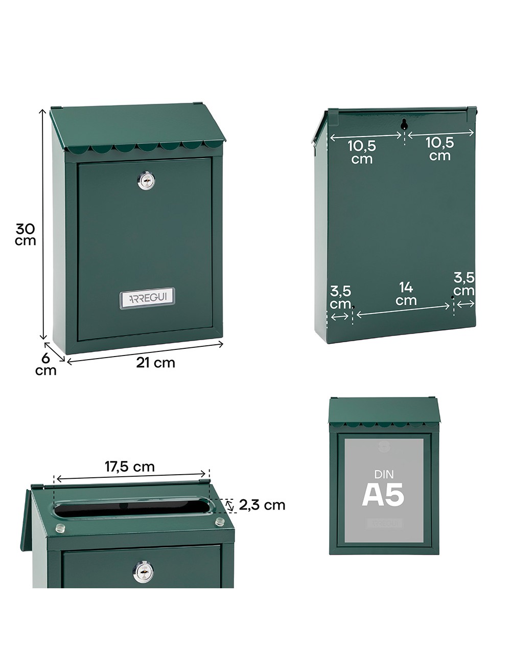 Buzón individual exterior, pequeño, civic, acero, verde, 21,6 x 8 x 30 cm