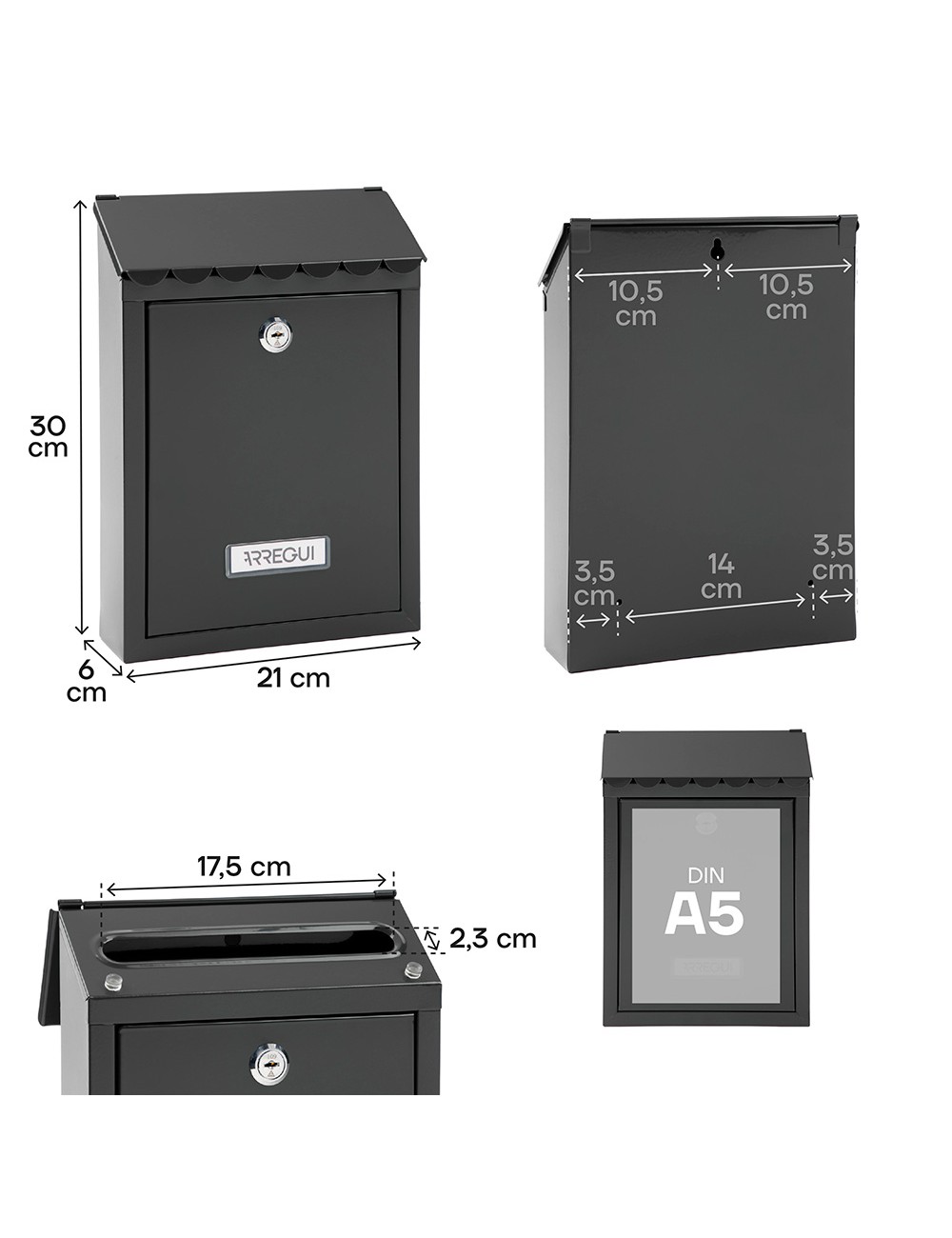 Buzón individual exterior, pequeño, civic, acero, negro, 21,6 x 8 x 30 cm