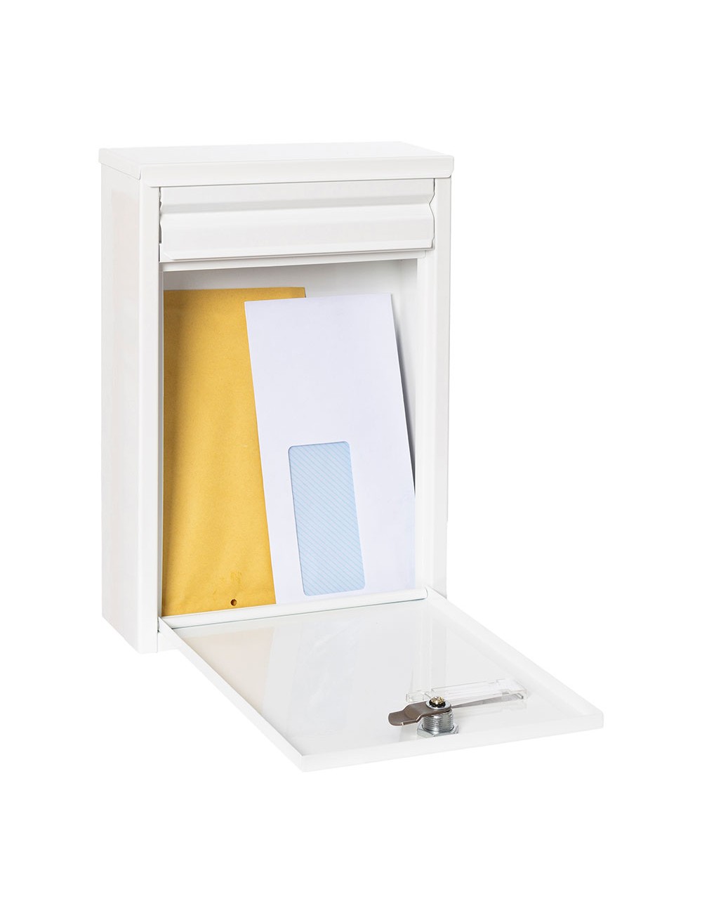 Buzón individual exterior, pequeño, zaguán, acero, blanco, 22 x 8 x 32 cm